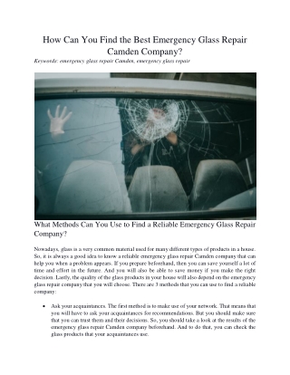 How Can You Find the Best Emergency Glass Repair Camden Company?