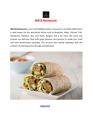 5% off - MATA Restaurant Menu – Fairfield Takeaway, NSW