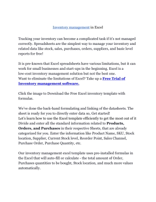 Inventory management in Excel