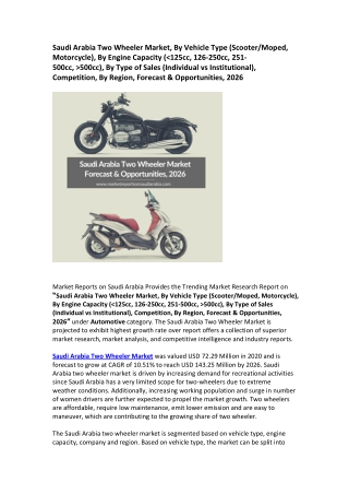 Saudi Arabia Two Wheeler Market Competition, Forecast & Opportunities 2026