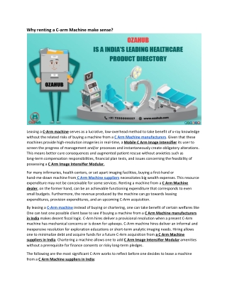 Why renting a C-arm Machine make sense?