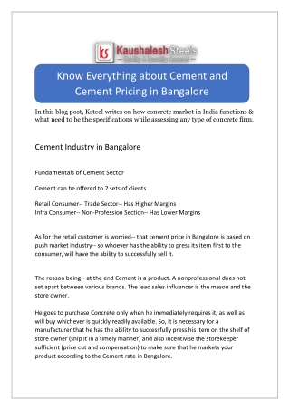 Know Everything about Cement and Cement Pricing in Bangalore