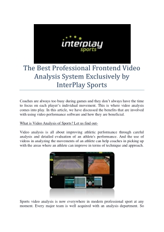 The Best Professional Frontend Video Analysis System Exclusively by InterPlay Sports