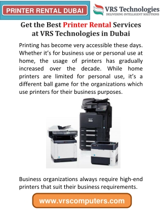 Best Printer Rental Services at VRS Technologies in Dubai