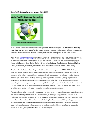 Asia-Pacific Battery Recycling Market 2019-2025