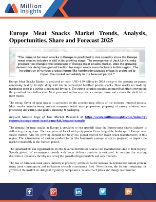 Europe Meat Snacks Market Trends, Analysis, Opportunities, Share and Forecast 2025