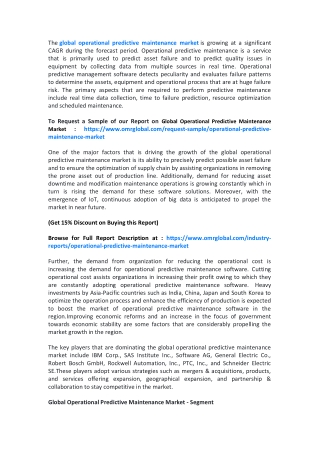 Global Operational Predictive Maintenance Market  will experience a noticeable growth during the forecast period 2019-20
