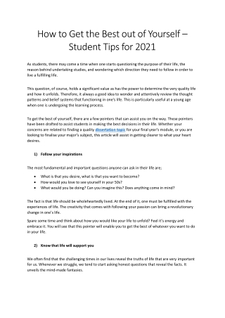 How to Get the Best out of Yourself – Student Tips for 2021