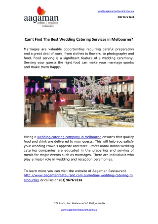 Can’t find the best wedding catering services in Melbourne?