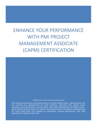 Enhance Your Performance with PMI Project Management Associate (CAPM) Certification