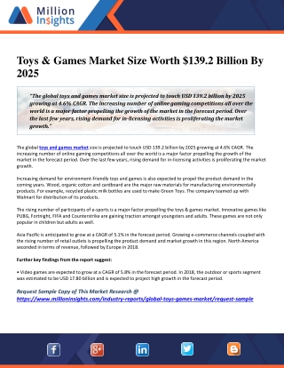 Toys & Games Market Size Worth $139.2 Billion By 2025