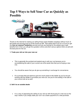 Top 5 Ways to Sell Your Car as Quickly as Possible