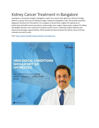 Kidney Cancer Treatment in Bangalore
