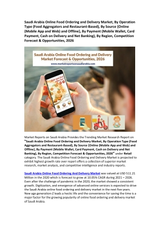 Saudi Arabia Online Food Ordering and Delivery Market Competition, Forecast & Opportunities 2026