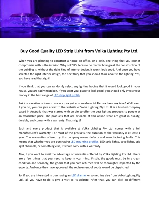Buy Good Quality LED Strip Light from Volka Lighting Pty Ltd.