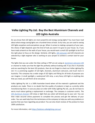 Volka Lighting Pty Ltd.: Buy the Best Aluminium Channels and LED Lights Australia