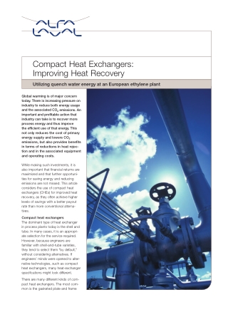 Alfa Laval compact heat exchangers improving heat recovery