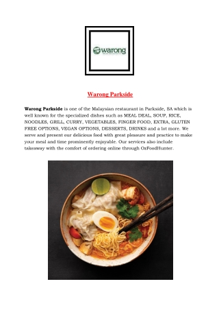 5% Off - Warong Parkside Malaysian Takeaway menu, SA