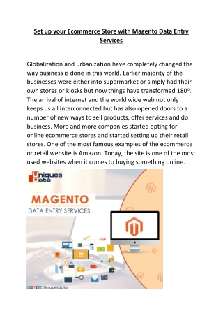 Set up your Ecommerce Store with Magento Data Entry Services
