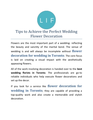 Tips to Achieve the Perfect Wedding Flower Decoration