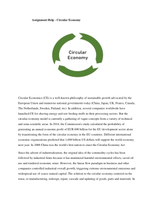Assignment Help - Circular Economy