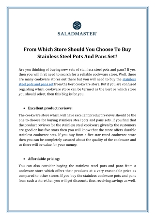 From Which Store Should You Choose To Buy Stainless Steel Pots And Pans Set?