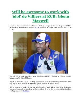 Will be awesome to work with 'idol' de Villiers at RCB: Glenn Maxwell