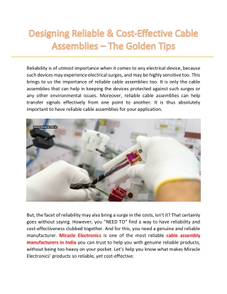 Designing Reliable & Cost-Effective Cable Assemblies – The Golden Tips - Miracle Electronics