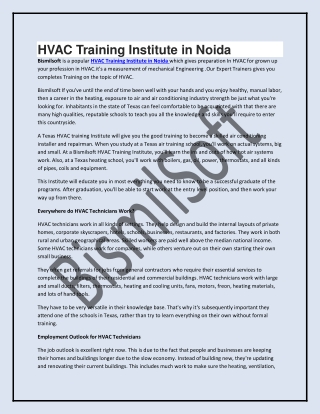HVAC Training Institute In Noida