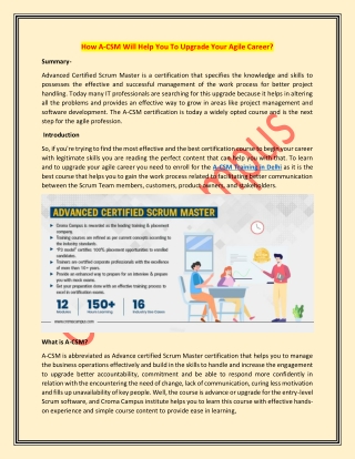 How A-CSM Will Help You To Upgrade Your Agile Career?