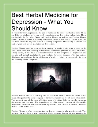 herbal medicine for your depression