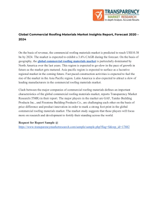 Commercial Roofing Materials Market  Experience A Positive Growth During 2020 – 2030