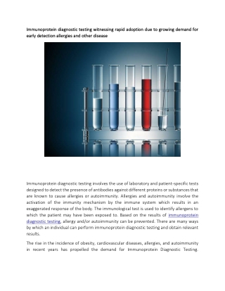 Immunoprotein diagnostic testing witnessing rapid adoption due to growing demand for early detection allergies and other