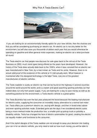 WhyPickATeslaElectricCar
