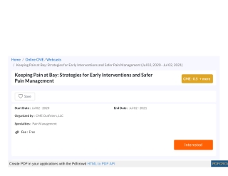 Keeping Pain at Bay: Strategies for Early Interventions and Safer Pain Management | Register for Pain Management CME on
