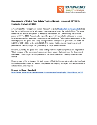 Food Safety Testing Market– Global Industry Growth and Forecast – 2025