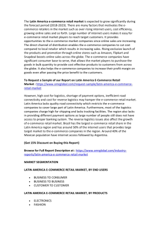 Latin America E-Commerce Retail Market | Segmentation, Outlook, Industry Report to 2023