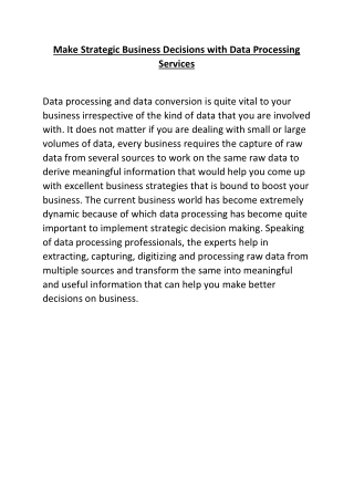 Make Strategic Business Decisions with Data Processing Services