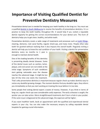 Importance of Visiting Qualified Dentist for Preventive Dentistry Measures