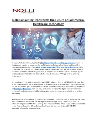 Nolij Consulting Transforms the Future of Commercial Healthcare Technology