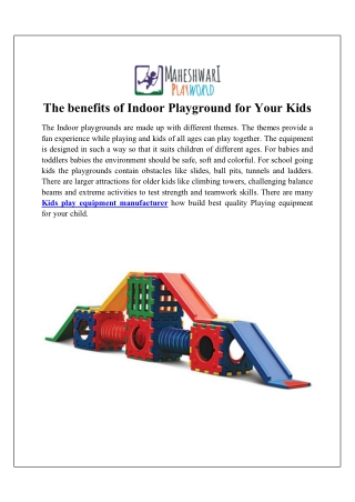 The benefits of Indoor Playground for Your Kids