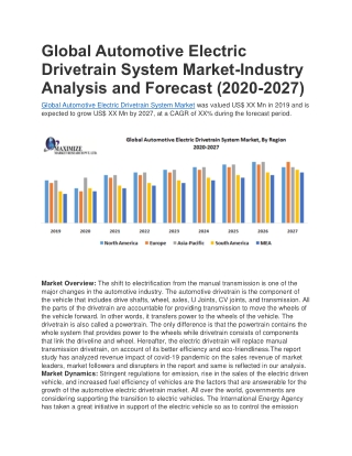 Global Automotive Electric Drivetrain System Market-Industry Analysis and Forecast (2020-2027)