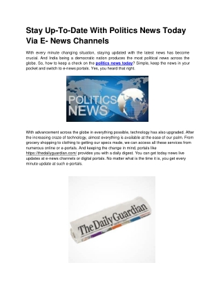 Stay Up-to-Date with Politics News Today via E-News Channels