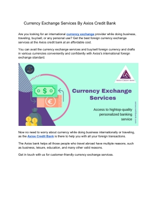Currency Exchange Services By Axios Credit Bank