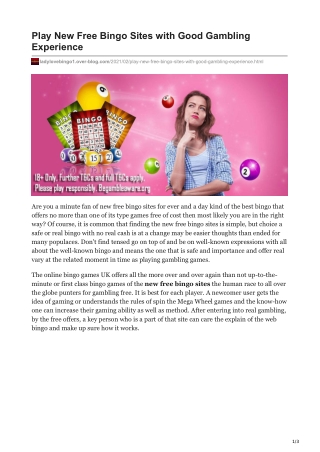Play New Free Bingo Sites with Good Gambling Experience