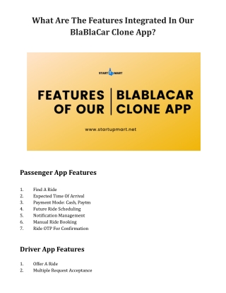 What Are The Features Integrated In Our BlaBlaCar Clone App?