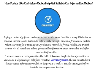 How Portals Like CarHistory.Online Help Get Suitable Car Information Online?