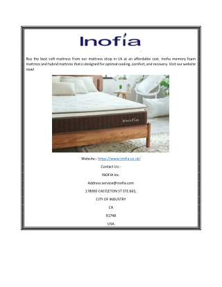 Best Memory Foam Mattress in Uk | Inofia.co.uk