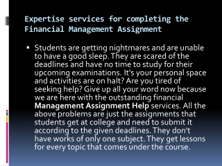 Expertise services for completing the Financial Management Assignment