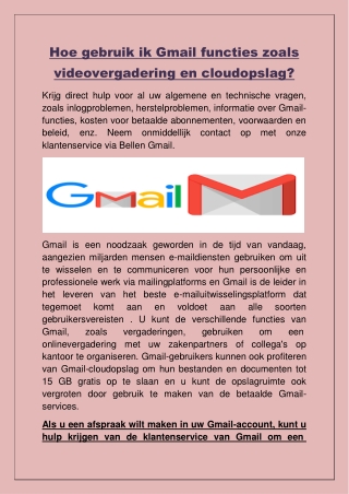 Hoe gebruik ik Gmail functies zoals videovergadering en cloudopslag?